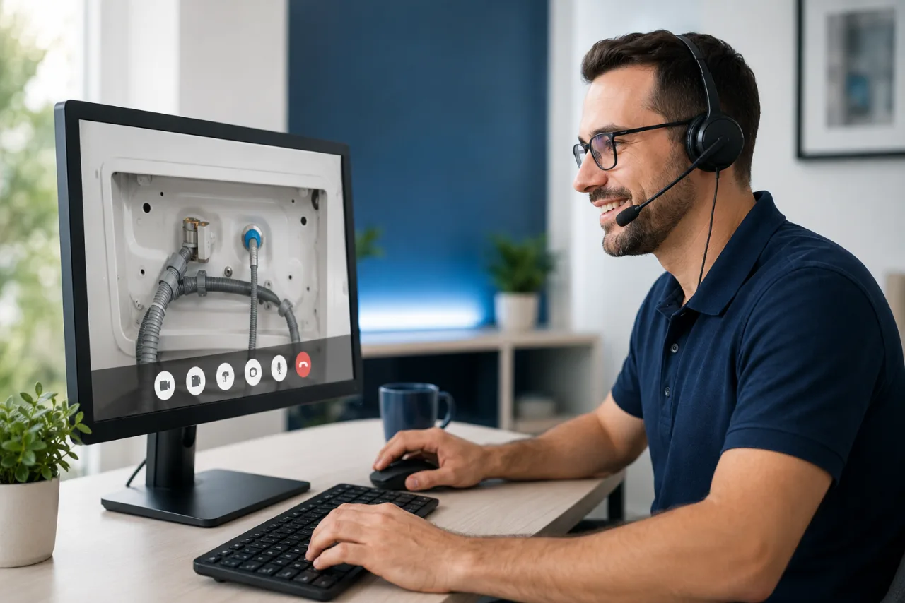 Support agent on a visual session viewing a customer's appliance