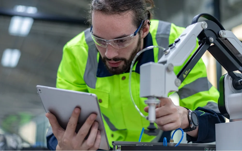 Mitarbeiter vor Ort nutzt vorab aufgezeichnete Anleitungsvideos für eine erste Analyse