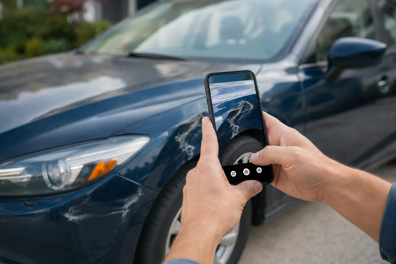 Policyholder capturing live video of their car's damage with a smartphone