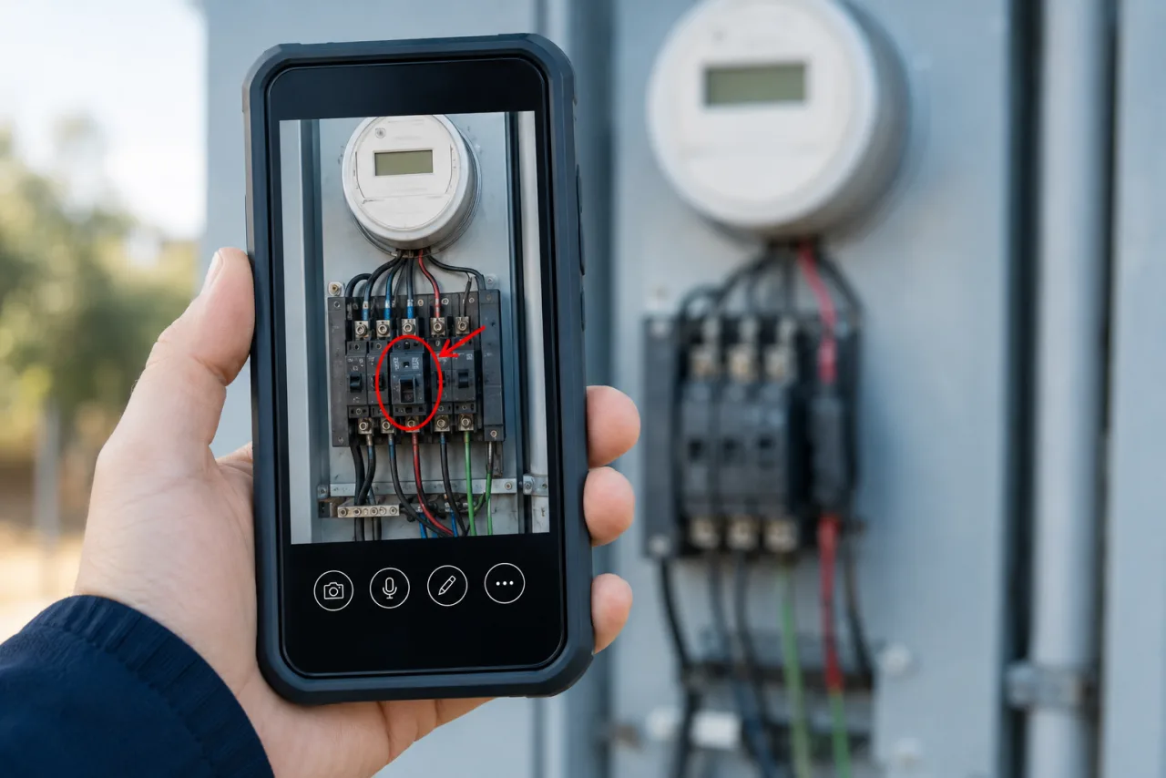 Live view of a utility meter panel during a remote AR-guided inspection