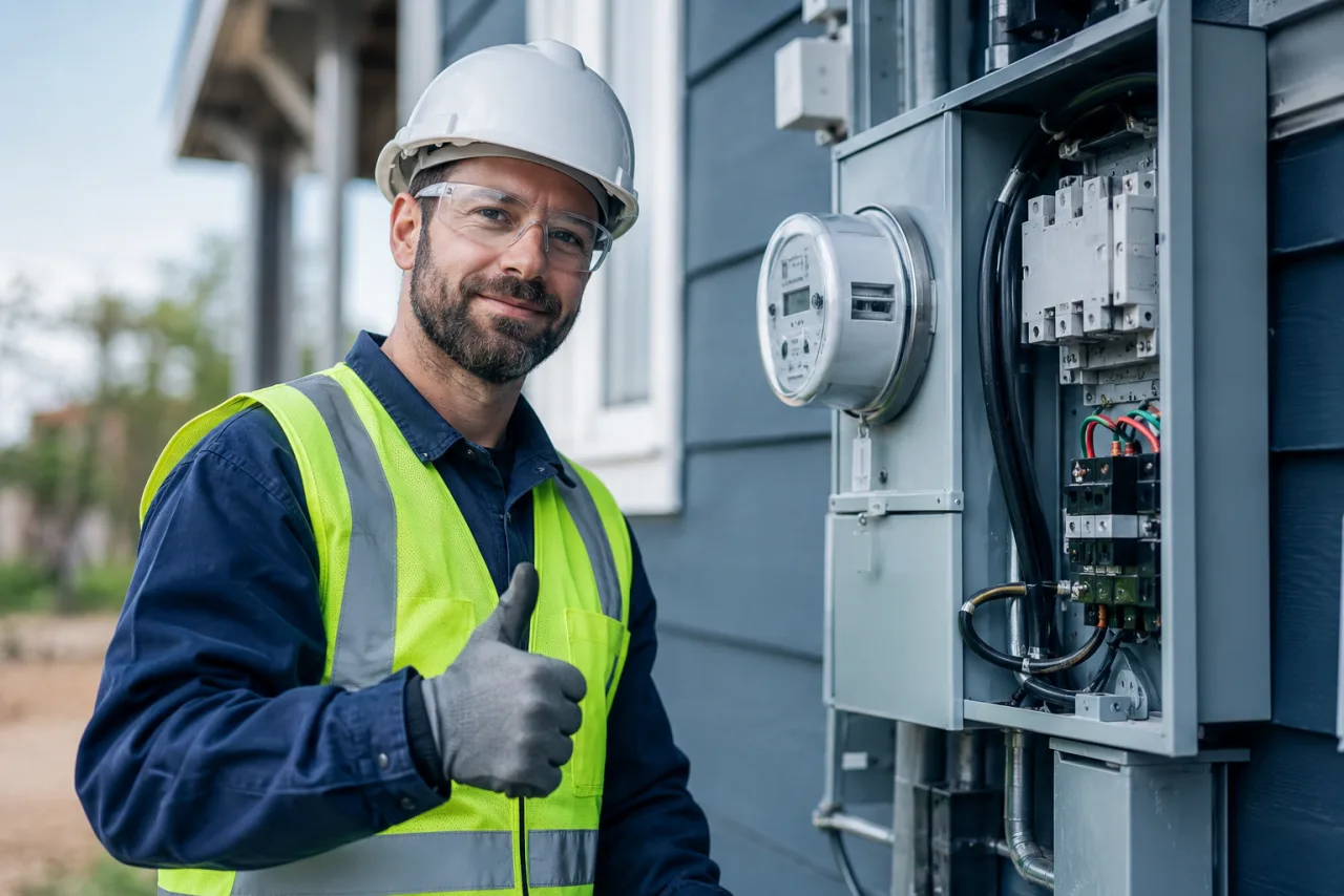 Confident utility field technician after a successful remote-supported job